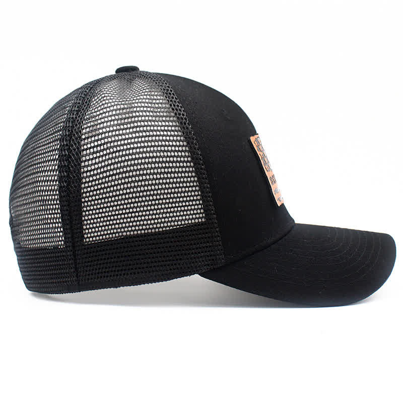 Best Dad Ever USA Flag Leather Label Patch Trucker Hat - Image 5