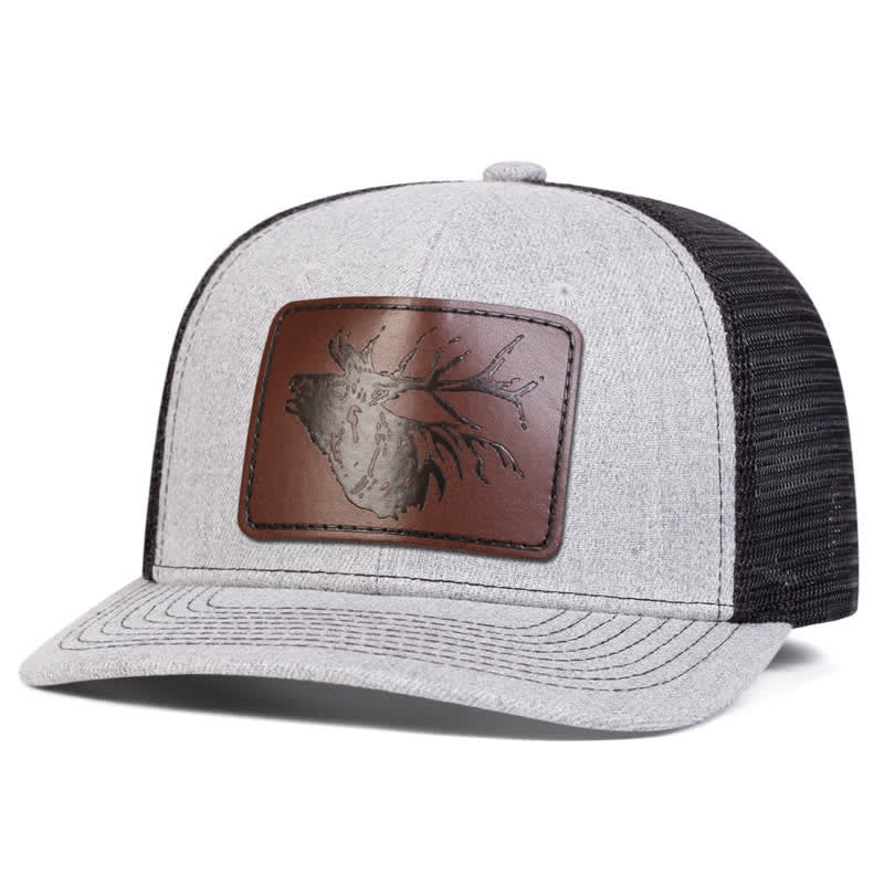 Big Deer Head Leather Label Patch Trucker Hat - Image 7