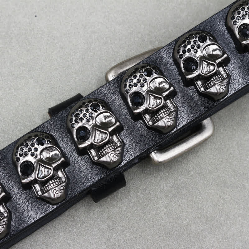 Biker Casual Skulls Rivets Double Pin Leather Belt - Image 7