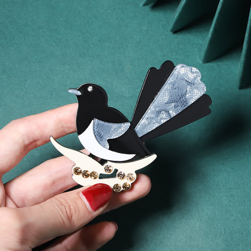 Black & Blue Magpie Bird Handmade Acrylic Brooch - Image 4