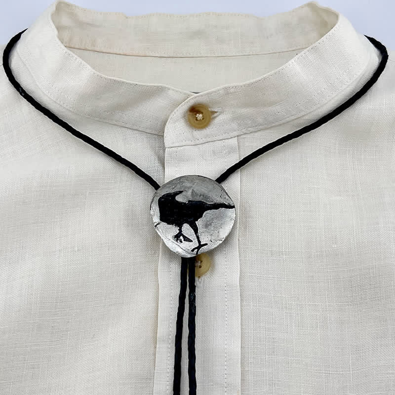 Black Crow Silver Pendant Bolo Tie - Image 5