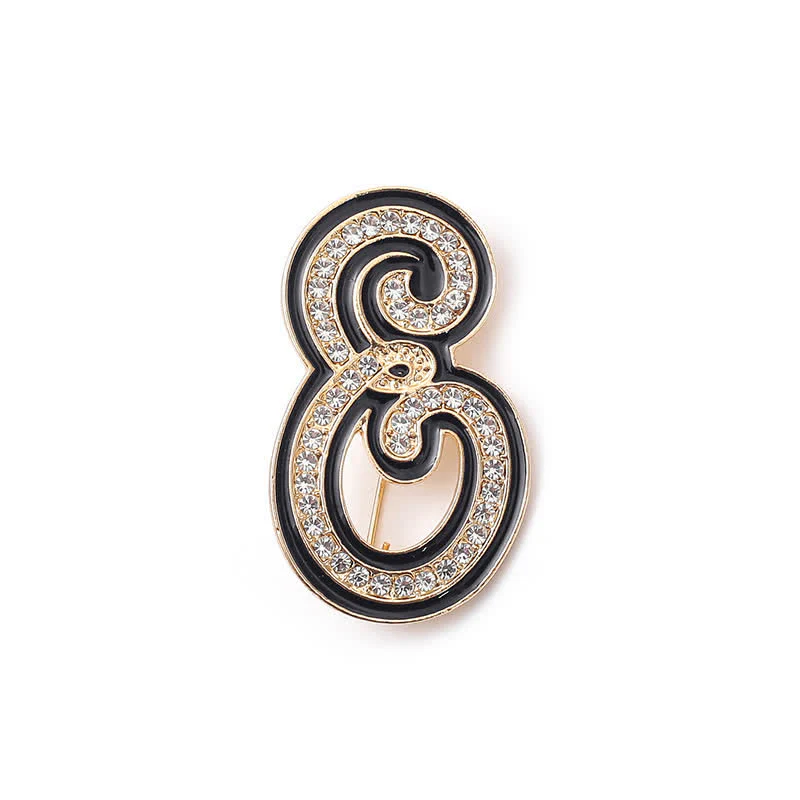 Black Enameled Initial Letter Rhinestone 26 Alphabet Brooch - Image 10