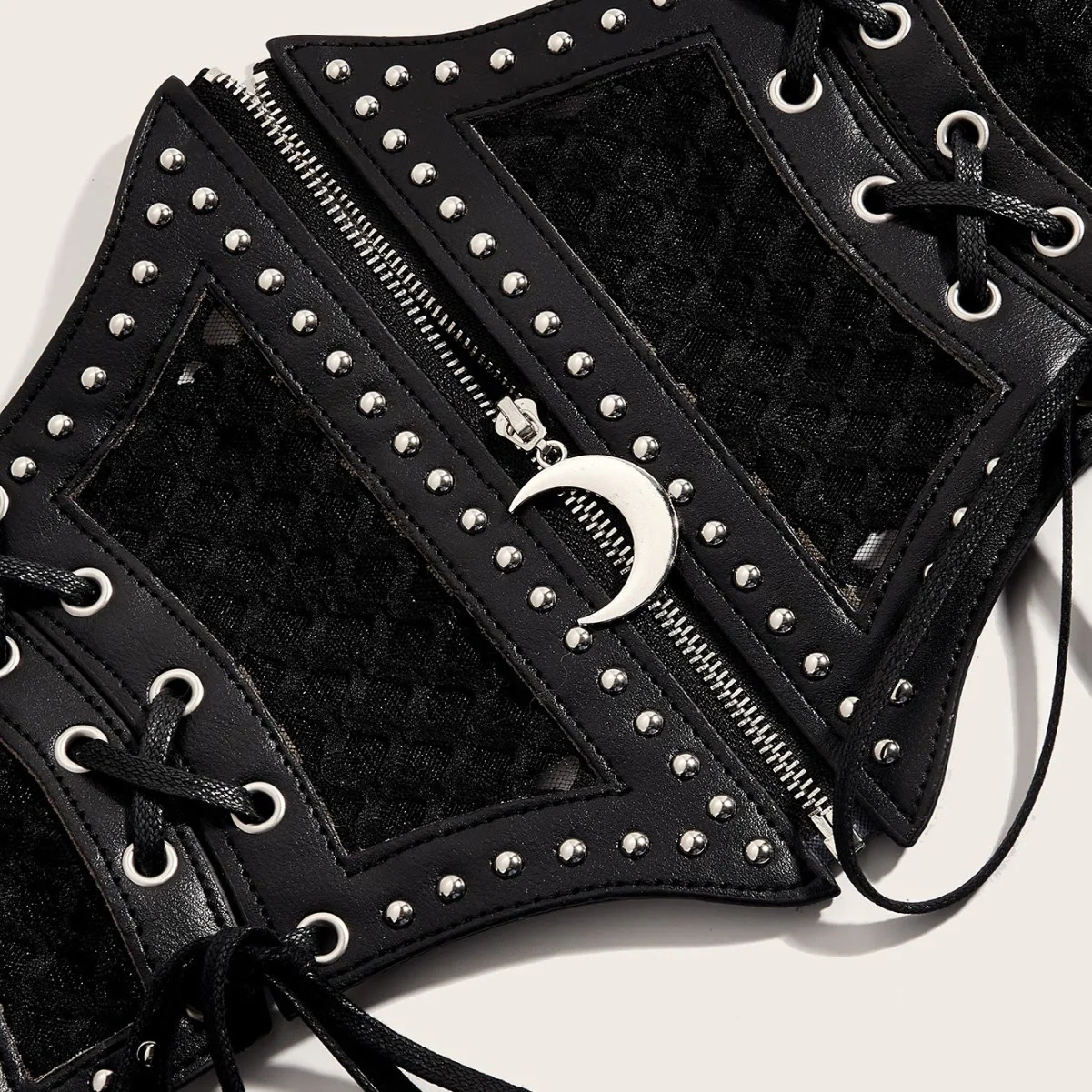 Black Fashion Strap Zipper Mesh Women's Corset Belt - Image 4