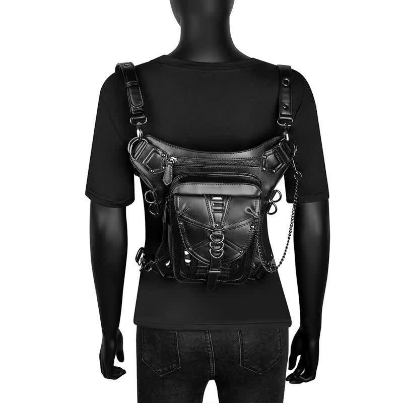 Black Motorcycle Punk Rivet Steampunk Waist Leg Bag - Image 9