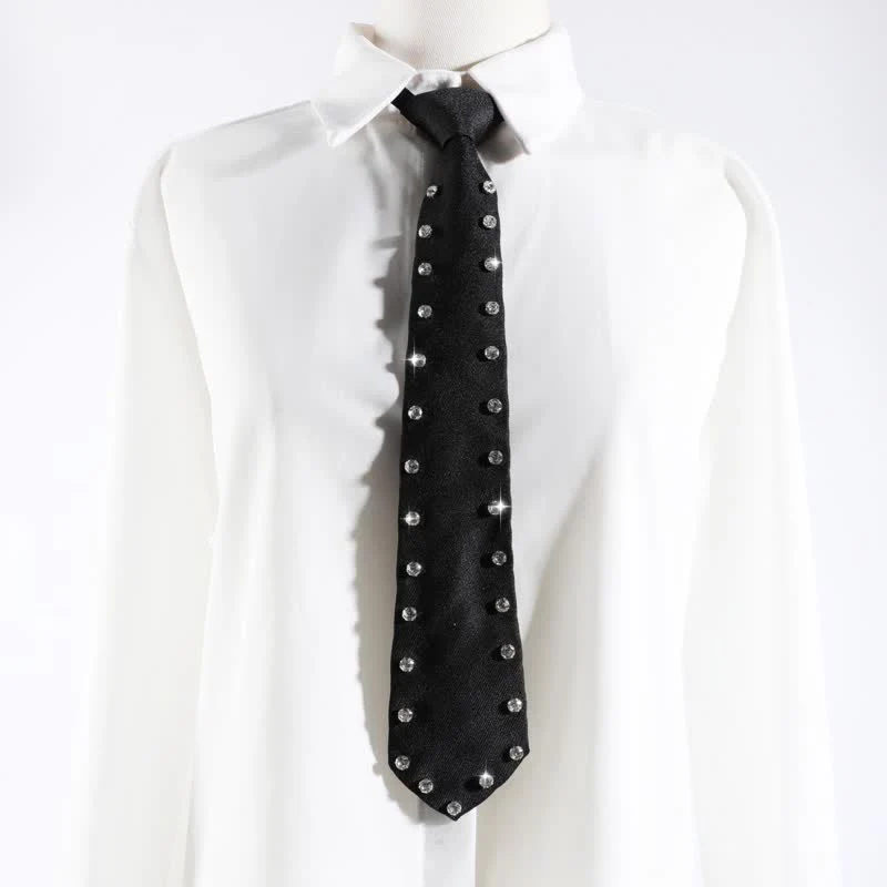 Black Rhinestone Studded Creative Pre-tie Necktie - Image 4