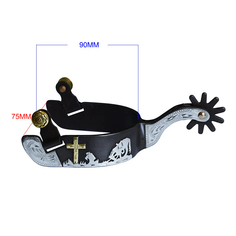 Black White Copper Carved Cross Spurs With Brass Buckles - Image 3
