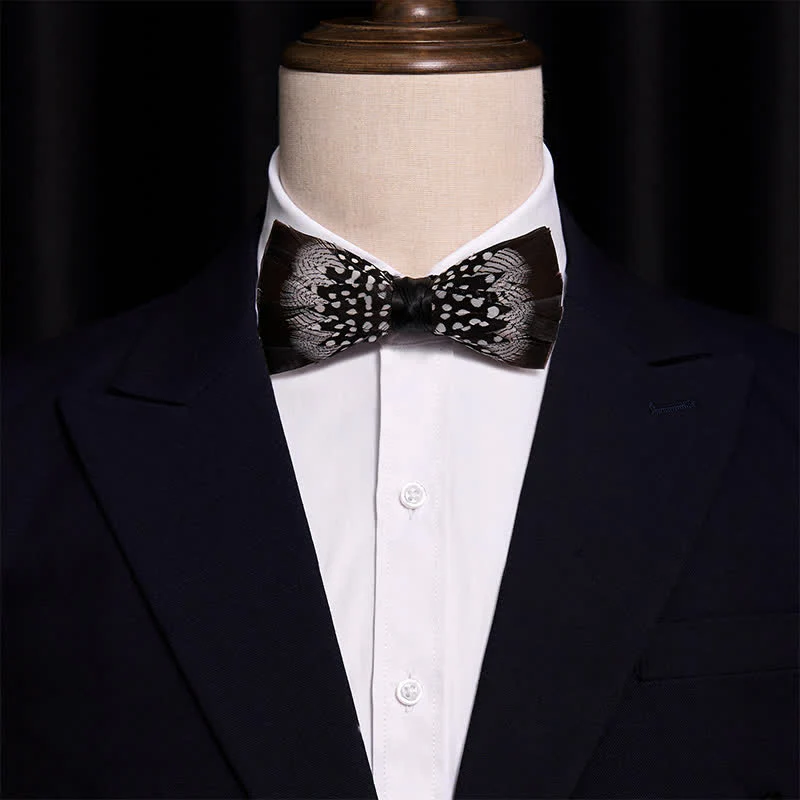 Black & White Polka Dotted Rooster Feather Bow Tie - Image 3