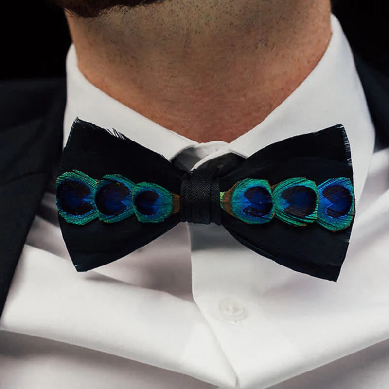 Blue & White Dye Eye Peacock Feather Bow Tie - Image 2