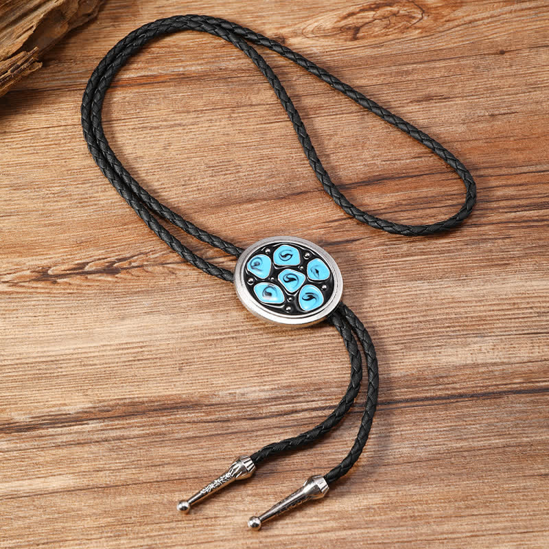Blue Enameled Oval Flowers Triangle Bolo Tie - Image 4