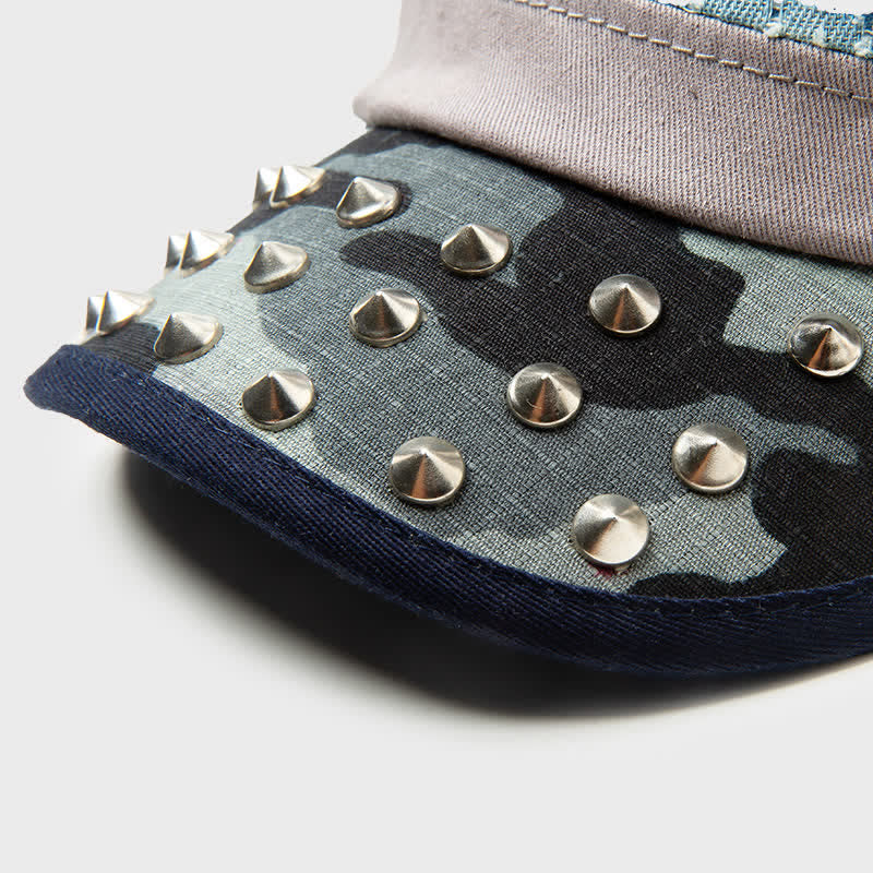 Blue Tone Point Shape Rivets Cotton Beret Hat - Image 3
