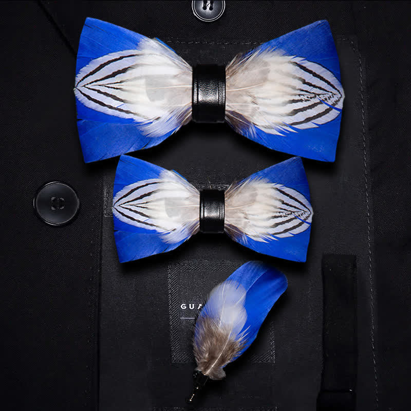 Blue & White Freedom Feather Bow Tie with Lapel Pin - Image 5