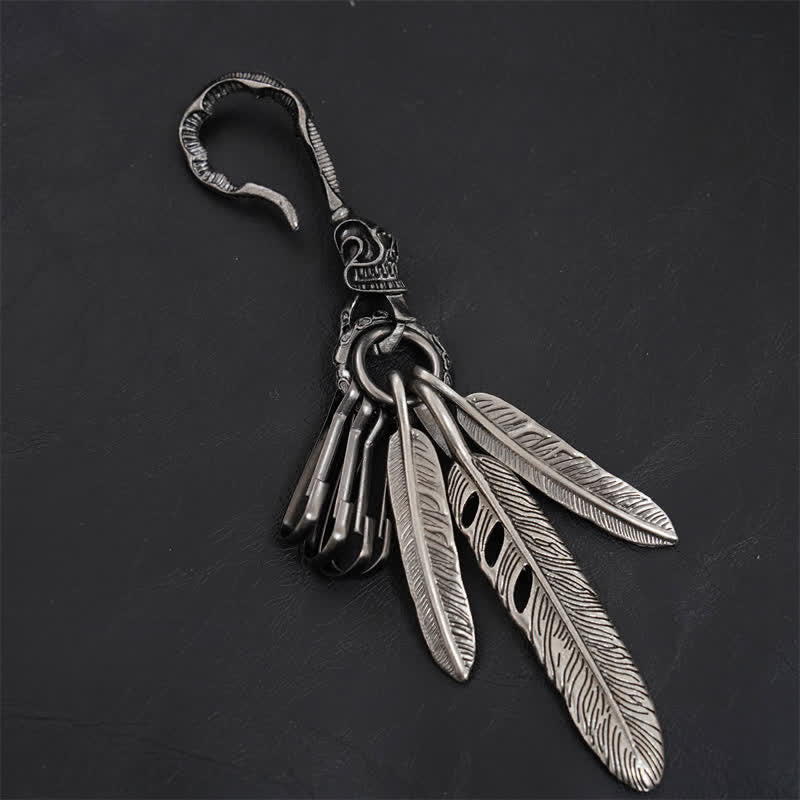 Boho Skull Feathers Blue Turquoise Leather Keychain - Image 7