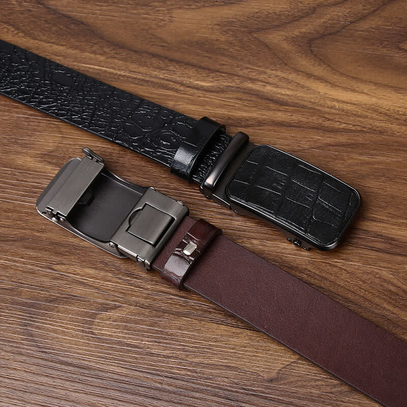 Bold Crocodile Embossed Automatic Buckle Leather Belt - Image 3
