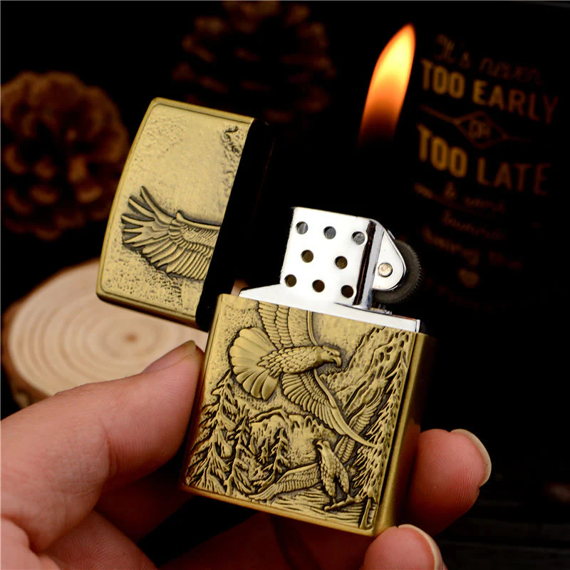 Brass Retro Eagle Relief Butane Lighter - Image 2