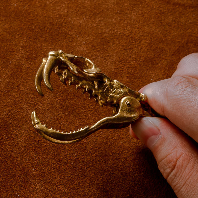 Brass Viper Skull Rattlesnake Tail Keychain - Image 3