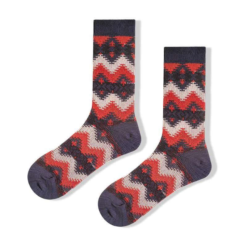 Bright Tribal Wave Pattern Cotton Crew Socks - Image 11