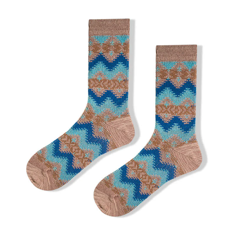 Bright Tribal Wave Pattern Cotton Crew Socks - Image 12