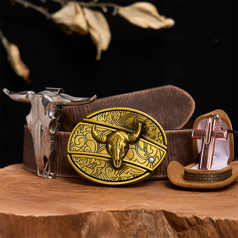 Bronze Bull DIY Hidden Knife Belt Buckle Cross Necklace Bundle Set - Image 7