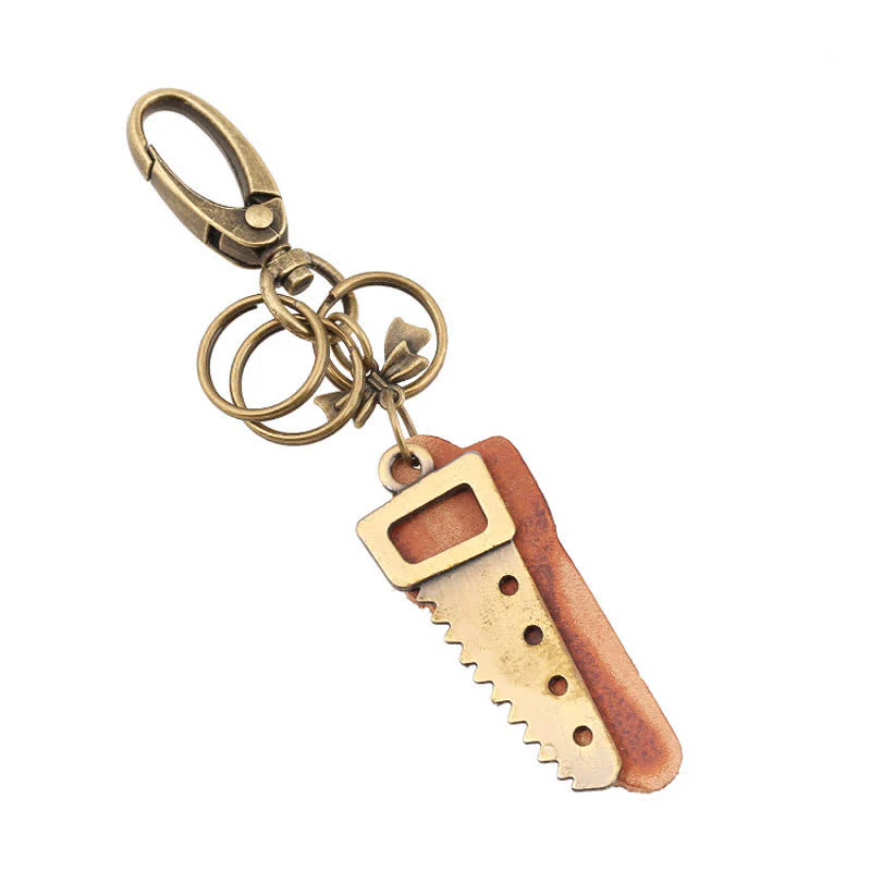 Bronze Saw Creative Bow Knot Leather Keychain - Image 2