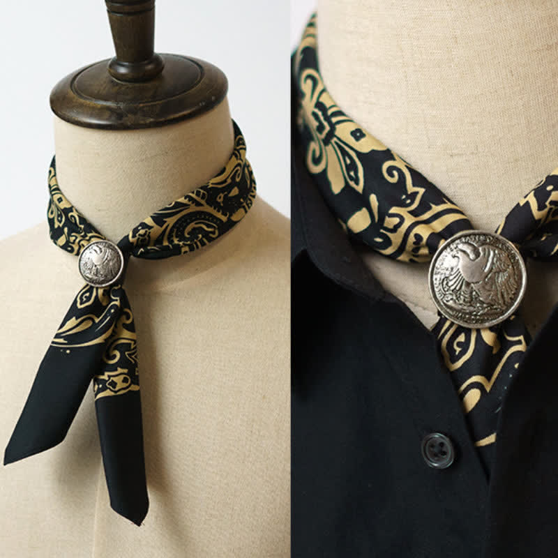Retro Paisley Pattern Square Scarf with Scarf Buckle - Image 6