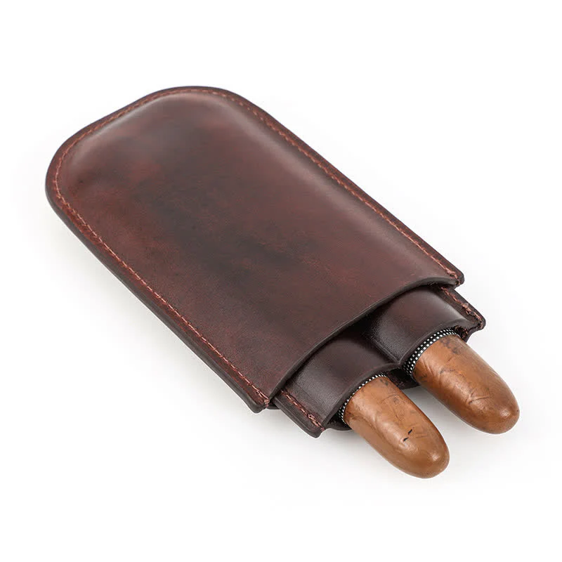 Brown Portable Cigar Humidor Leather Cigar Case (for Two Cigars) - Image 7
