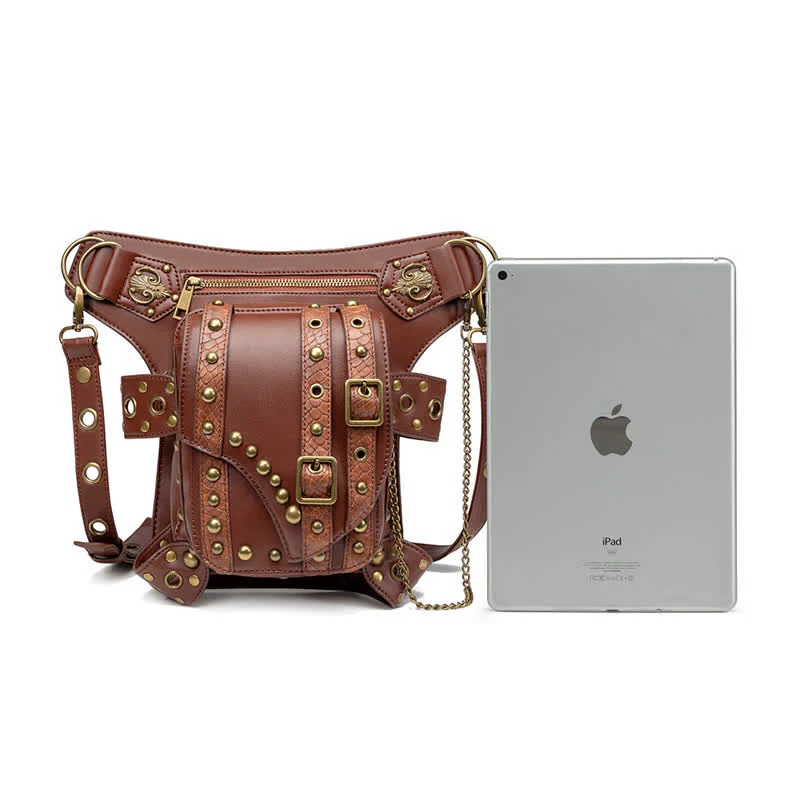 Brown Rock Motorcycle Chain Shoulder Waist Leg Bag - Image 7