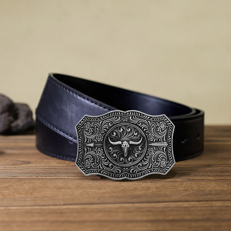 Men's DIY Long Horn Bull Arrow Buckle Leather Belt - Image 7