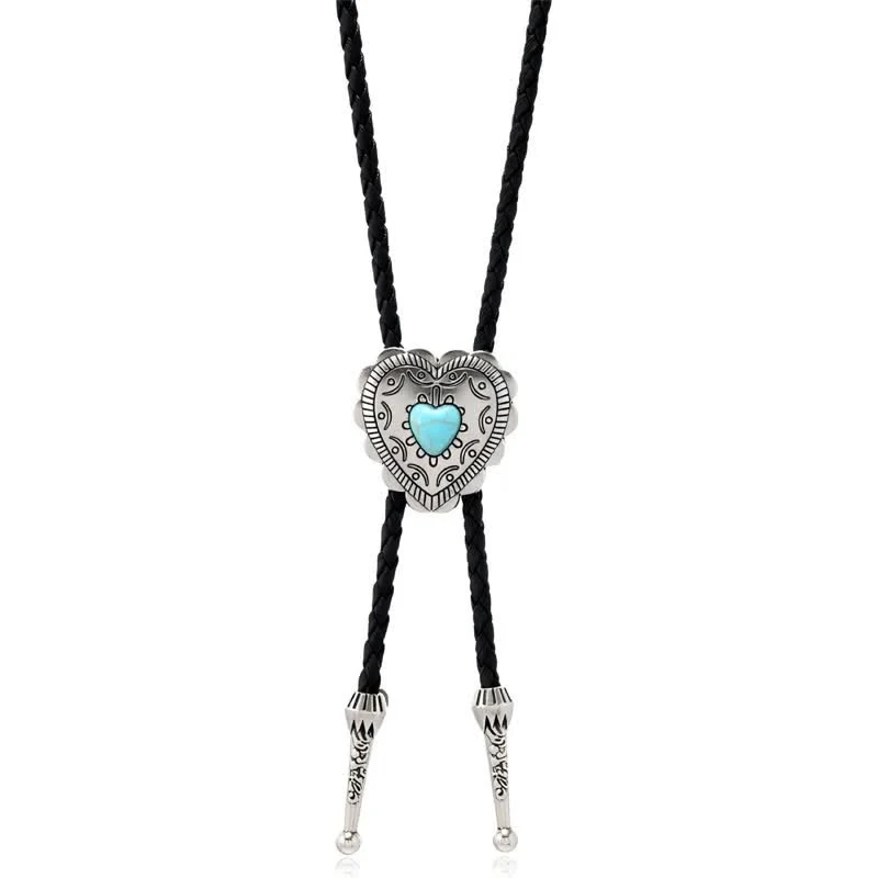 Bull Heart Western Style Turquoise Design Bolo Tie - Image 2