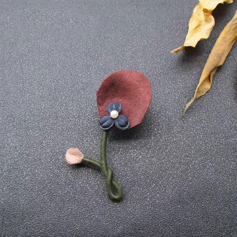 Burgundy & Blue Wedding Original Design Flower Cloth Brooch - Image 4