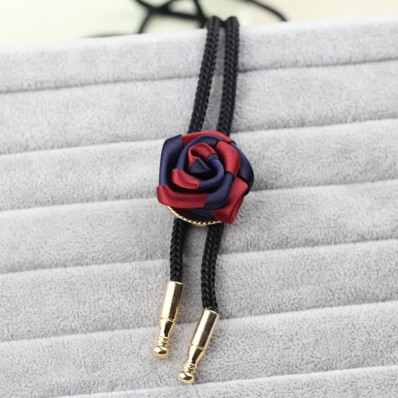 Burgundy & Navy Elegant Rose Pendant Bolo Tie - Image 4