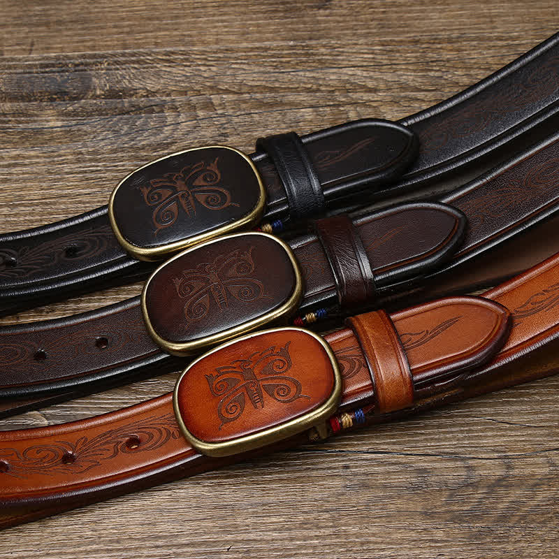 Butterfly Print Luxury Thick Retro Leather Belt - Image 2