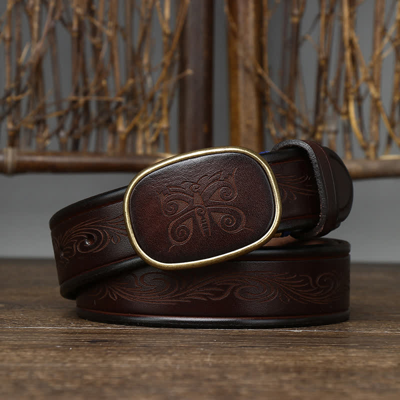 Butterfly Print Luxury Thick Retro Leather Belt - Image 5