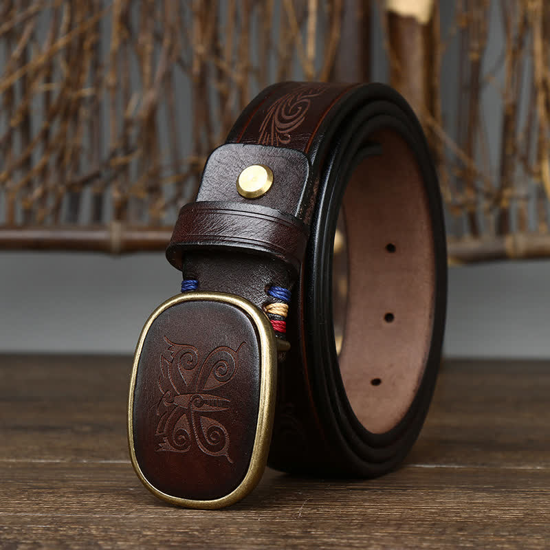 Butterfly Print Luxury Thick Retro Leather Belt - Image 7