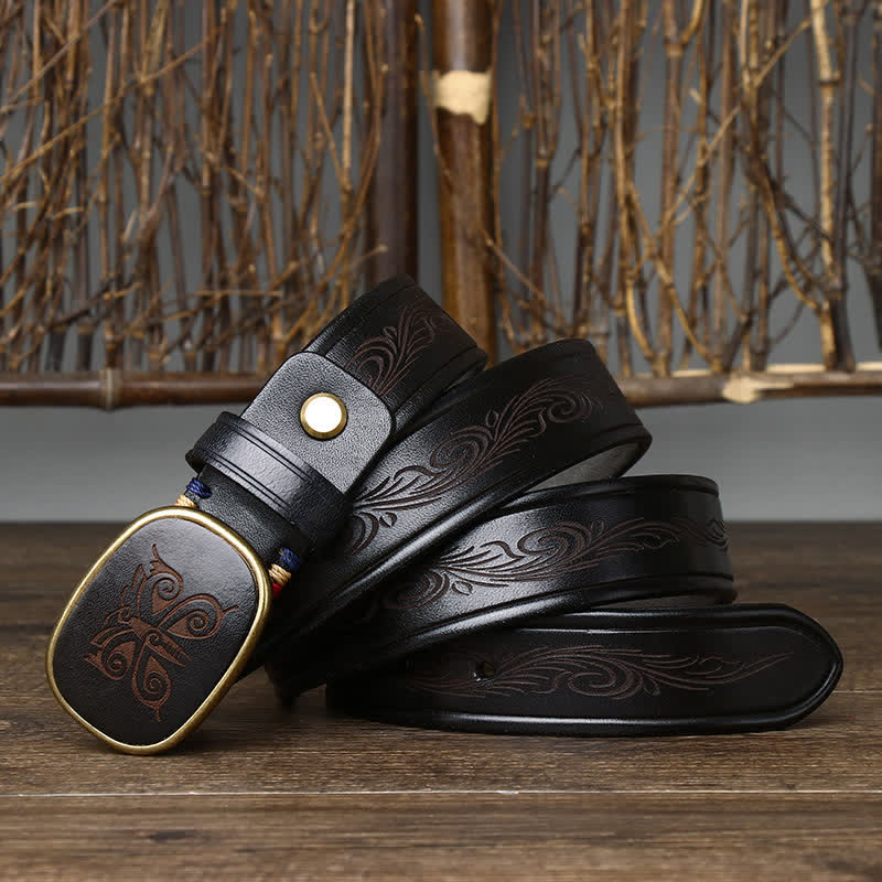 Butterfly Print Luxury Thick Retro Leather Belt - Image 9
