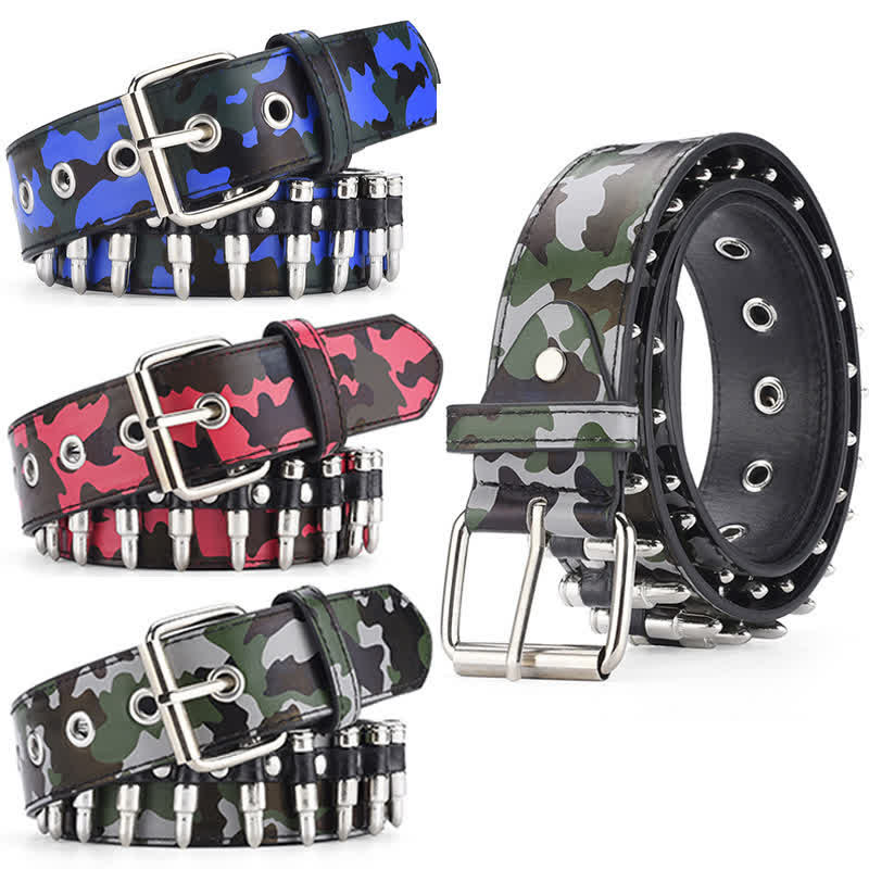 Camouflage Rock Wild Bullet Rivets Leather Belt - Image 2