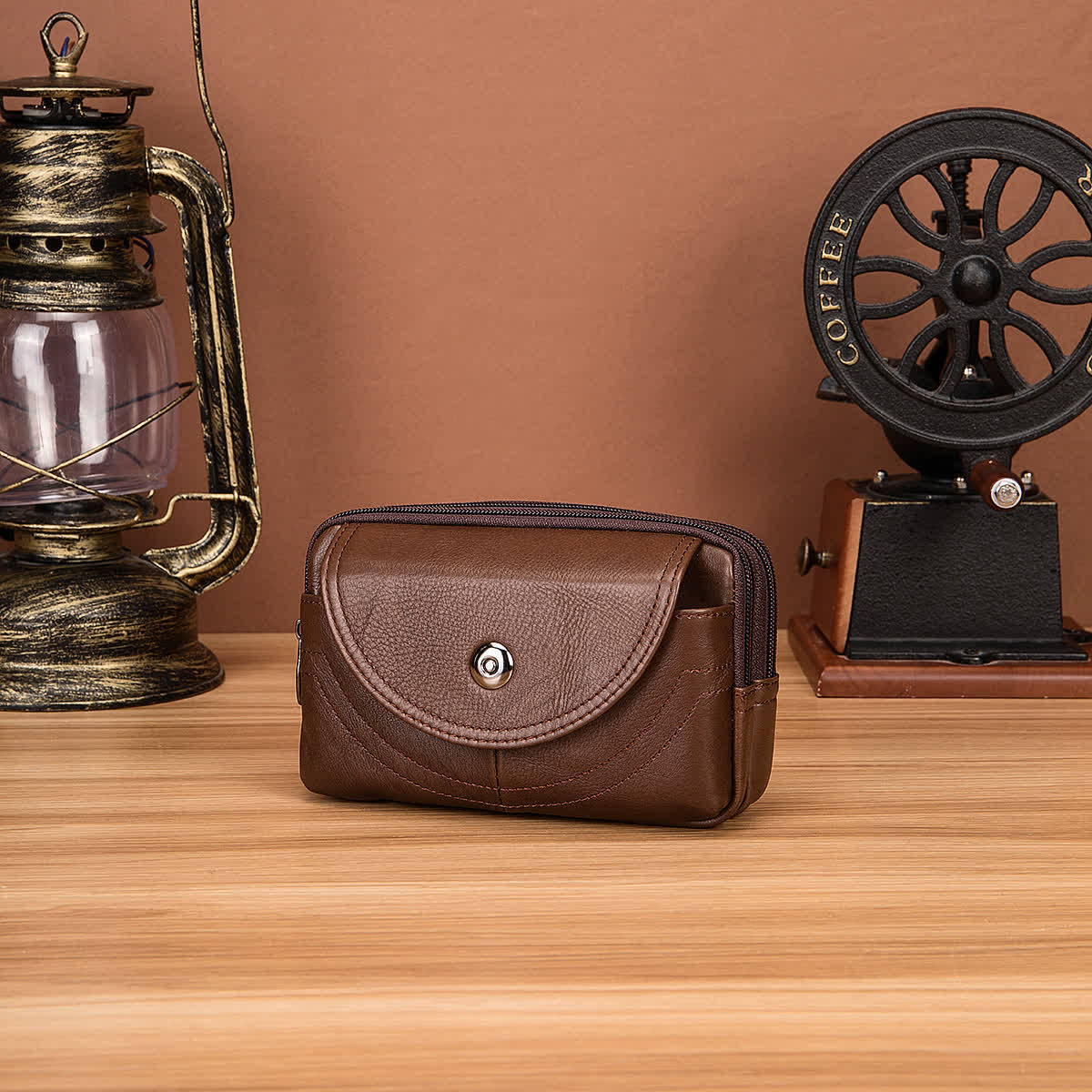 Card Holder Casual Simple Horizontal Zipper Leather Belt Bag - Image 4