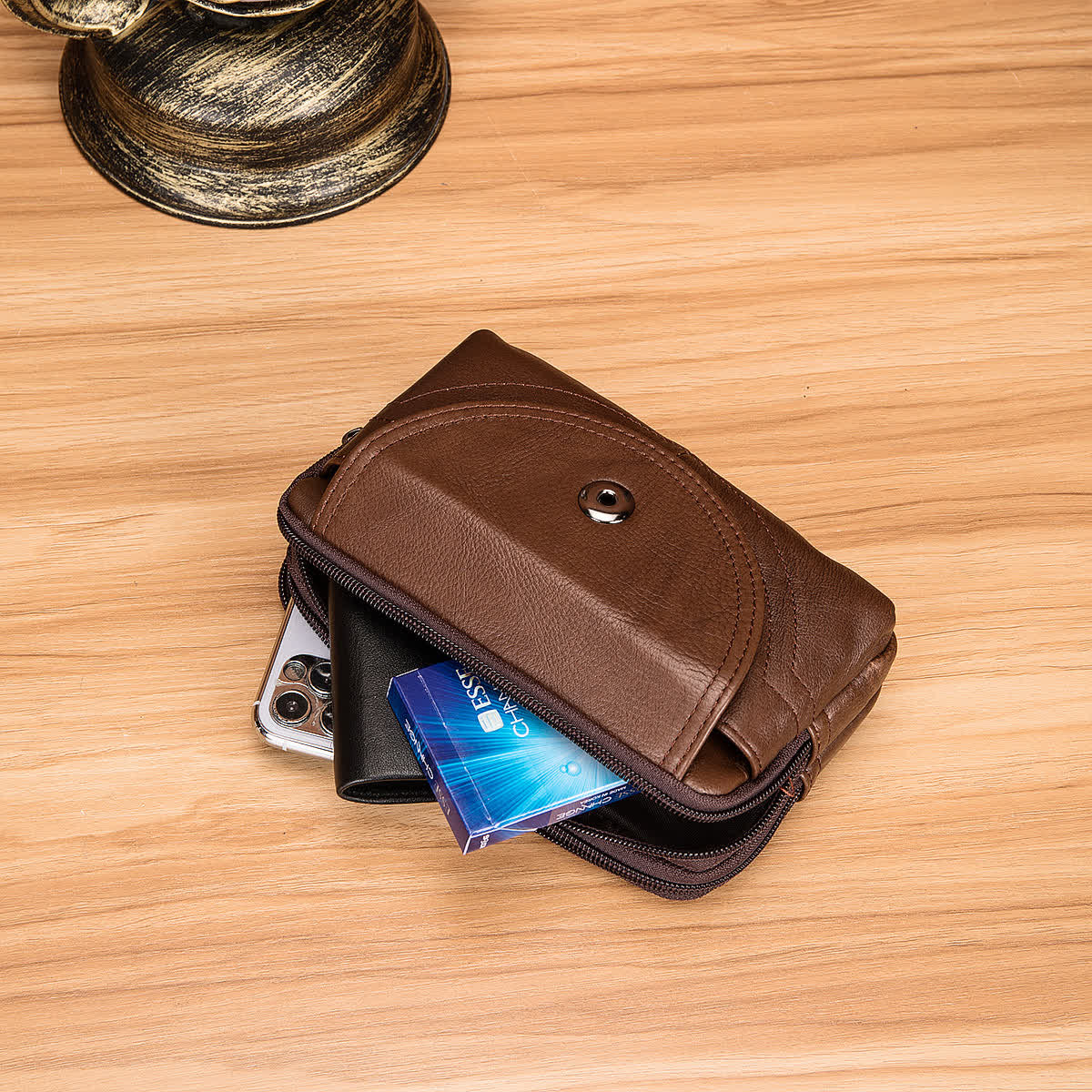 Card Holder Casual Simple Horizontal Zipper Leather Belt Bag - Image 7