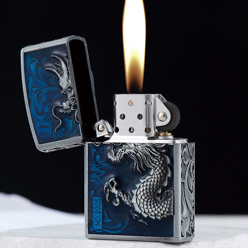 Carved Rise Dragon Relief Refillable Kerosene Lighter - Image 4