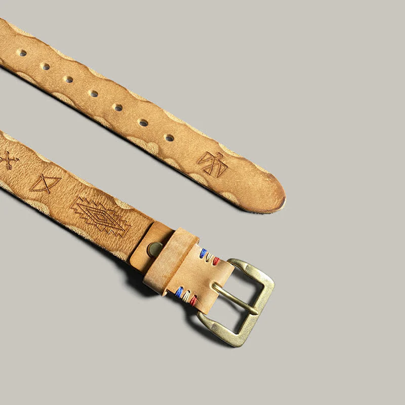 Casual Retro Laser Engraved Totem Pattern Leather Belt - Image 4
