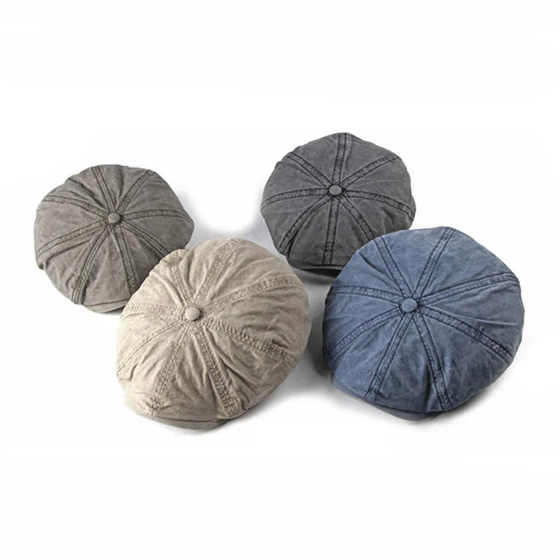 Casual Washed Aged Cotton Beret Cap - Image 2