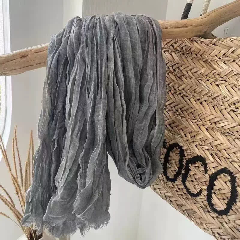 Chic Wrinkles Textured Four Seasons Cotton Linen Scarf - Image 13