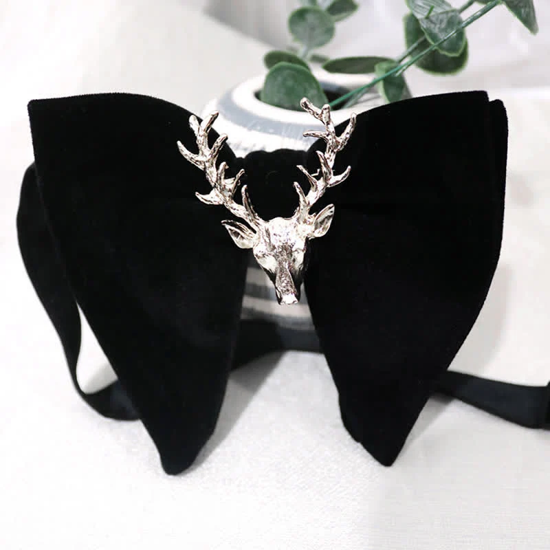 Christmas Deer Metal Decor Velvet Oversized Pointed Bow Tie - Image 4