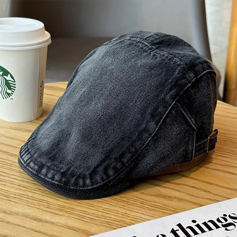 Classic Denim Adjustable Flat Cap Beret Cap - Image 13