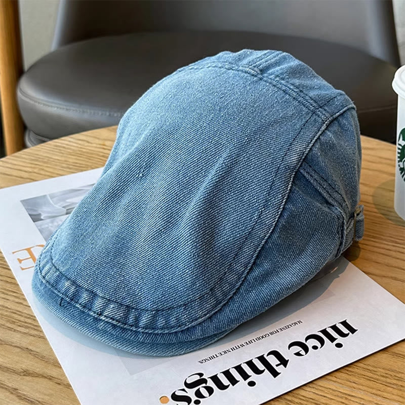 Classic Denim Adjustable Flat Cap Beret Cap - Image 5
