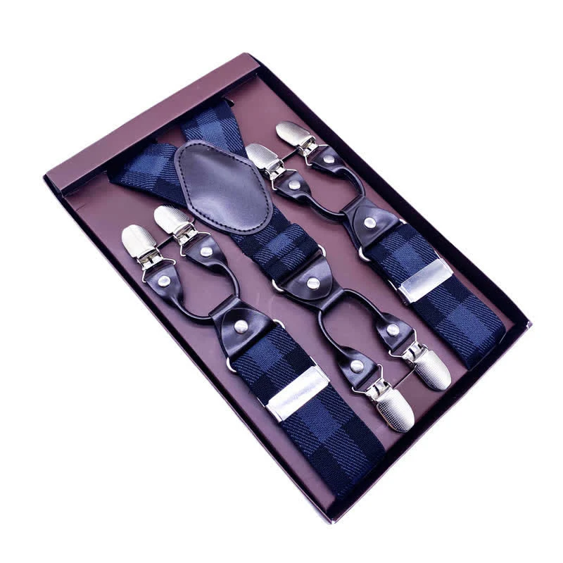 Classic Striped Plaid Paisley 6-Clips Adjustable Suspenders - Image 10