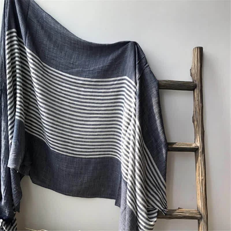 Classic Stripes Pattern Thin Cotton Blend Pleated Art Scarf - Image 3