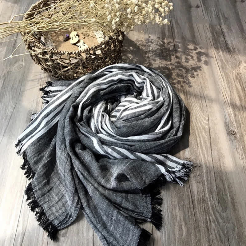 Classic Stripes Pattern Thin Cotton Blend Pleated Art Scarf - Image 4