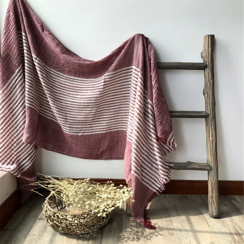 Classic Stripes Pattern Thin Cotton Blend Pleated Art Scarf - Image 7