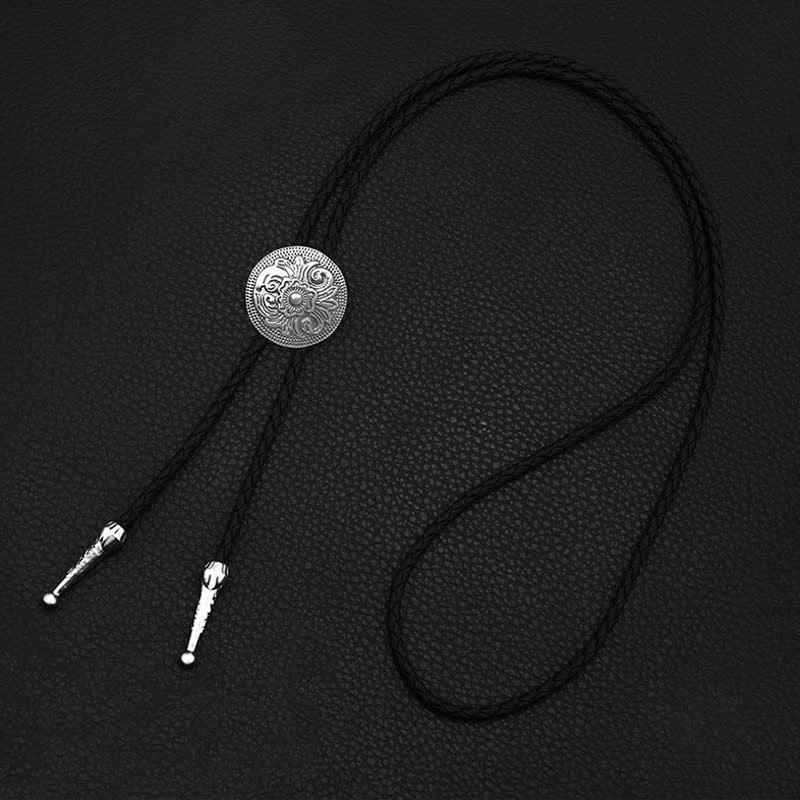 Classic Trendy Round Carved Flower Bolo Tie - Image 8