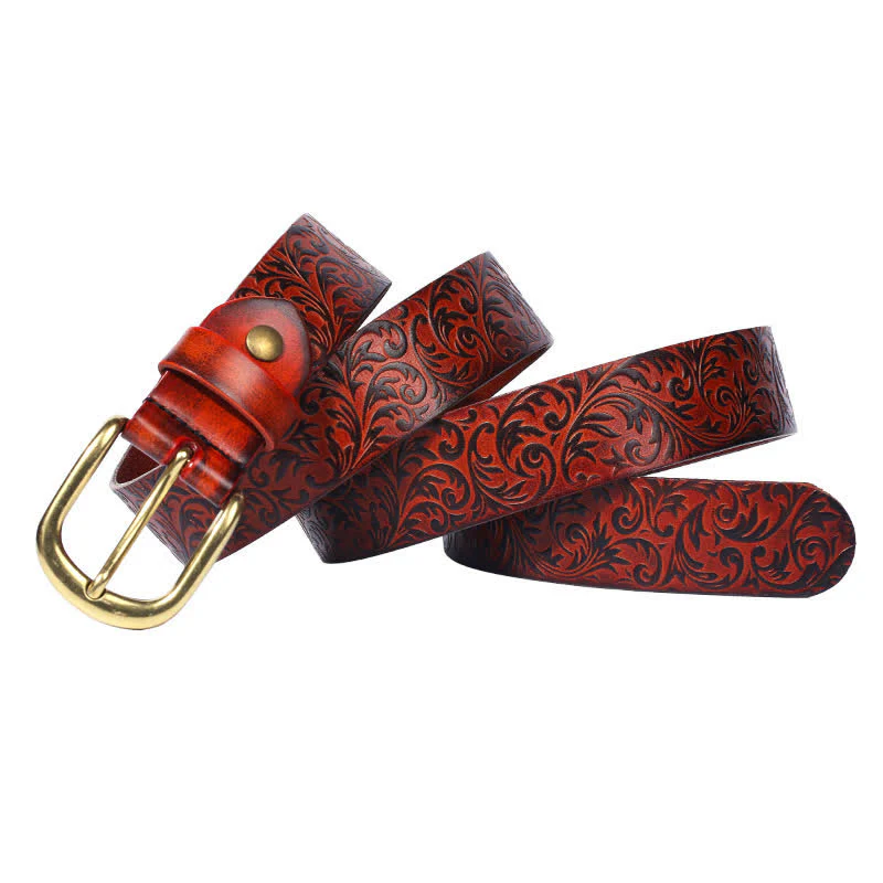 Classical Beautifully Floral Embossed Leather Belt - Image 12